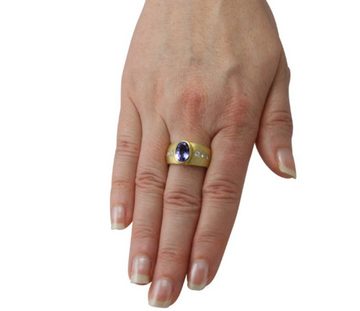SKIELKA DESIGNSCHMUCK Goldring Tansanit Ring "Classic" 3,10 ct. mit Diamanten (Gelbgold 585), hochwertige Goldschmiedearbeit aus Deutschland