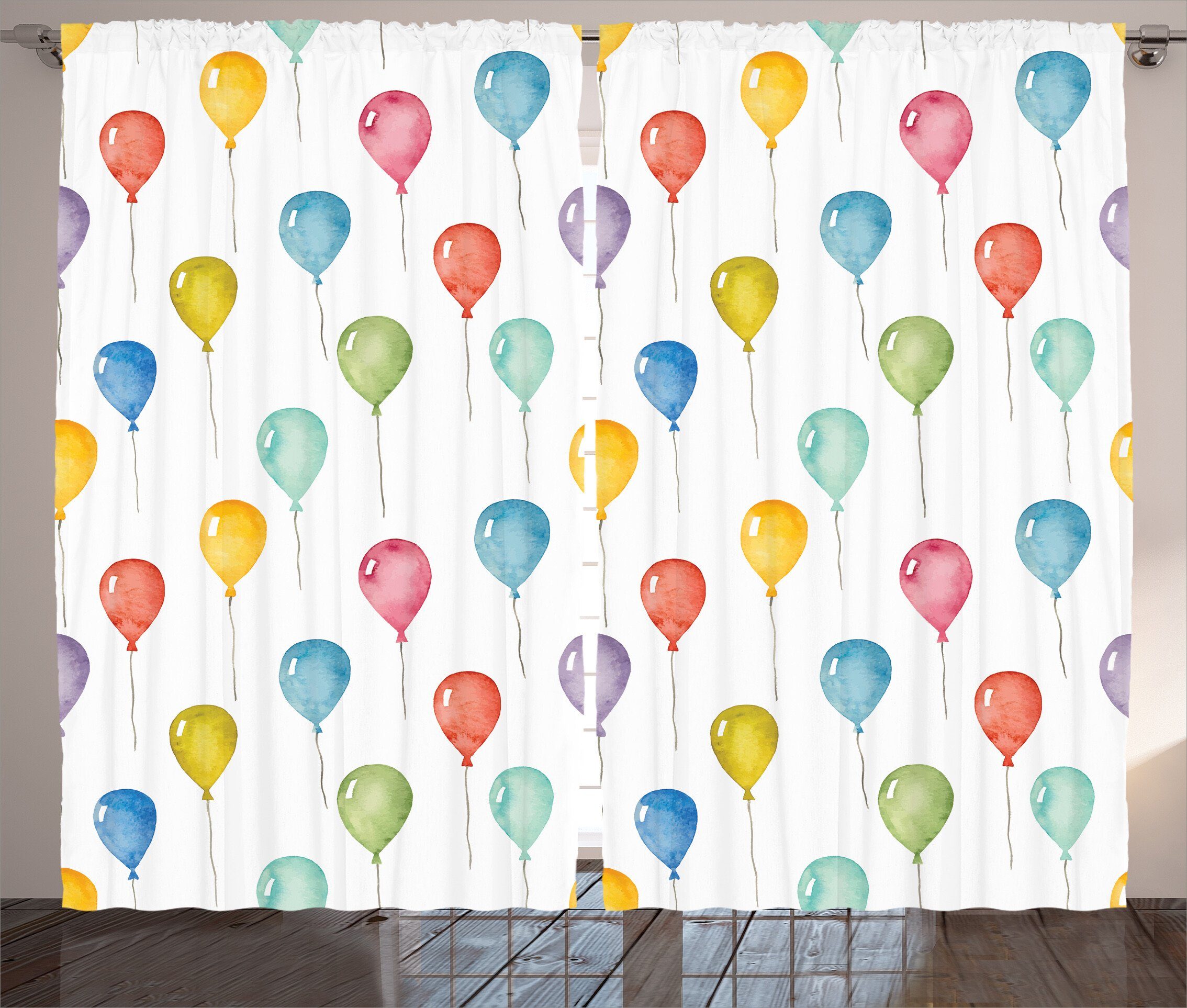 Gardine Schlafzimmer Kräuselband Vorhang mit Schlaufen und Haken, Abakuhaus, Kids Bunte Ballone