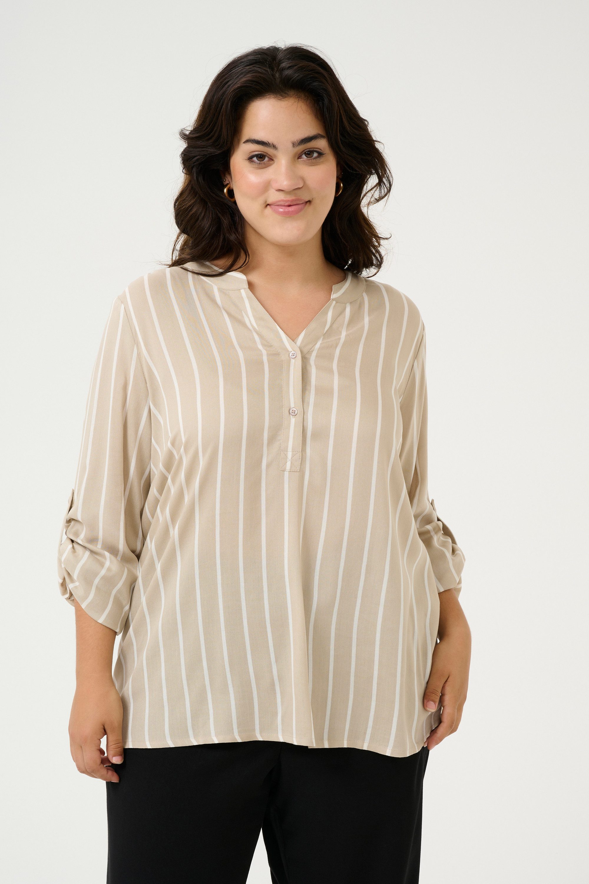 KAFFE Curve Langarmbluse Bluse langarm KCsida Große Größen