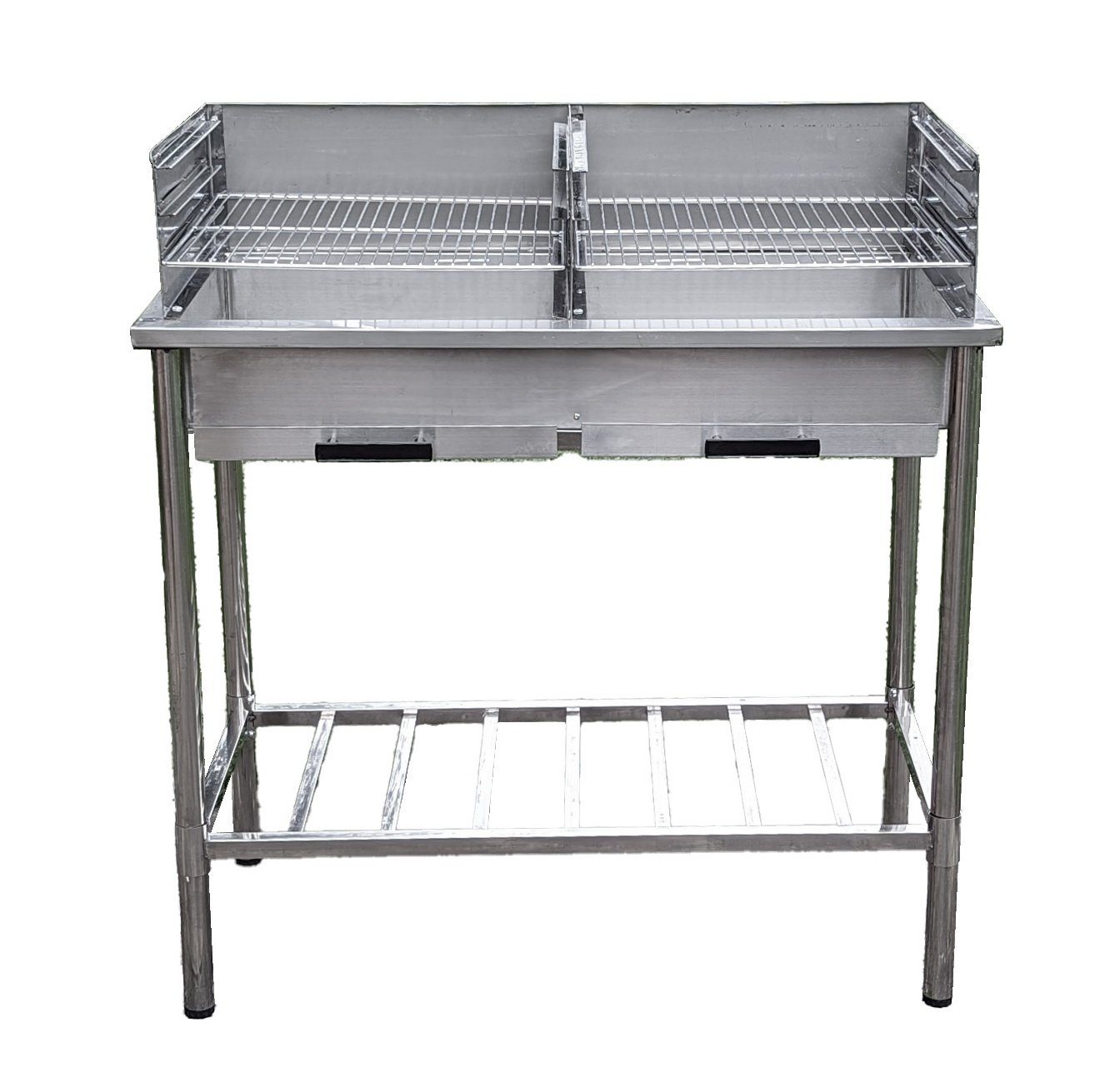 Jürgen Westerholt GmbH Holzkohlegrill Edelstahl Grilltisch Holzkohle-Grill für Outdoorküche, 2 verchromte Grillroste (in 4 Höhen verstellbar), mit Ablagegitter