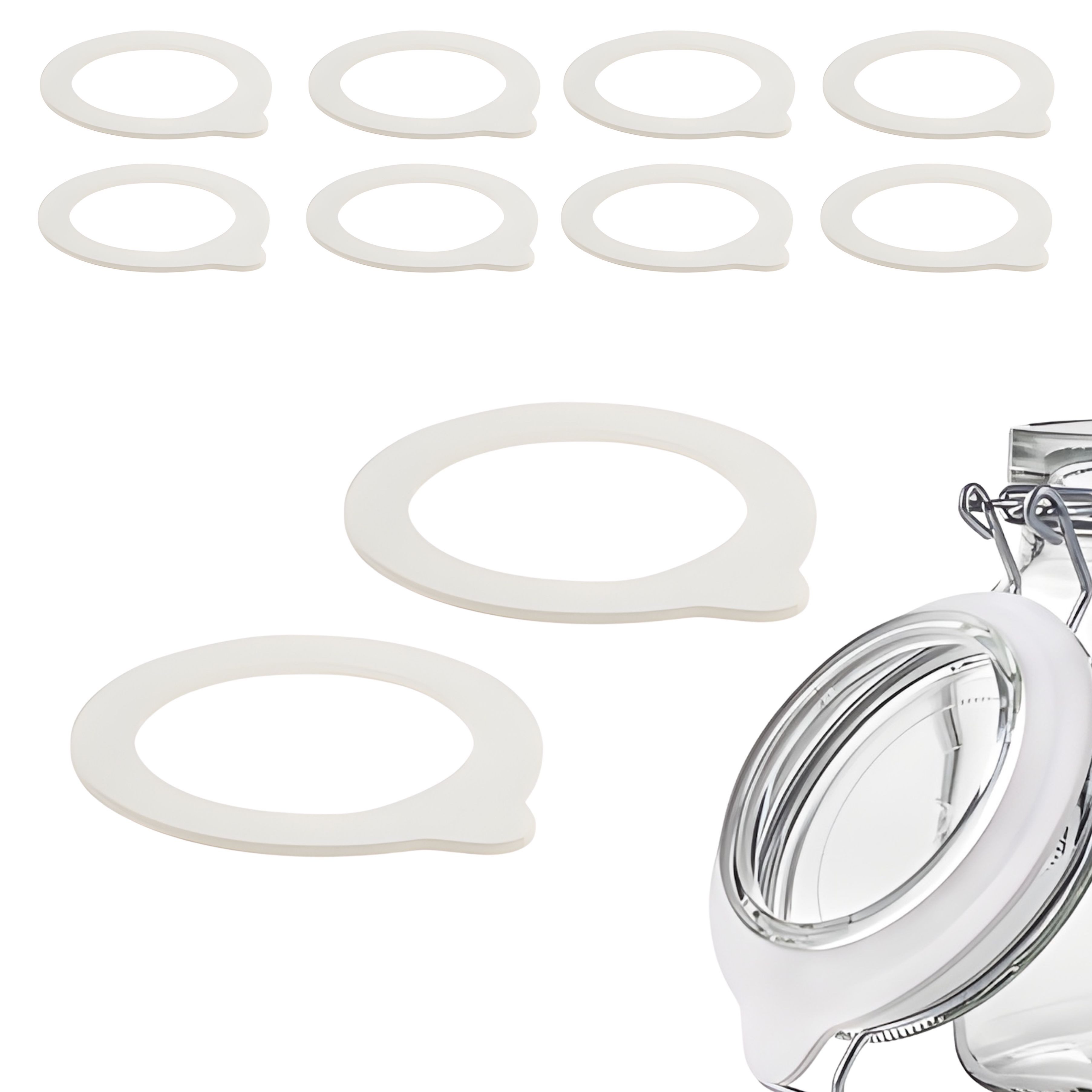 mikken Einkochring 10 weiße Gummiringe 68x94 mm für Bügelverschlussgläser 0,5–5 L, Kompatibel mit Bormioli Fido Bügelverschlussgläser 0,5–5 L