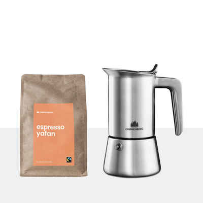 GRØNENBERG Espressokocher Spar Set 2.2: Bio Espressopulver 250g + Espressokocher (4, 6 Cup), Induktion geeignet & Inkl. Ersatz Dichtung