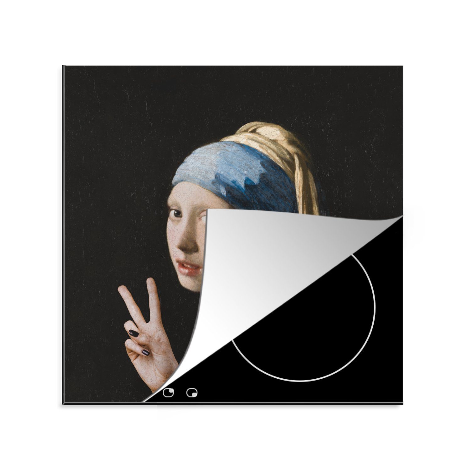 MuchoWow Herdblende-/Abdeckplatte Das Mädchen mit dem Perlenohrring - Vermeer - Kunst, Vinyl, (1 tlg), 78x78 cm, Ceranfeldabdeckung, Arbeitsplatte für küche