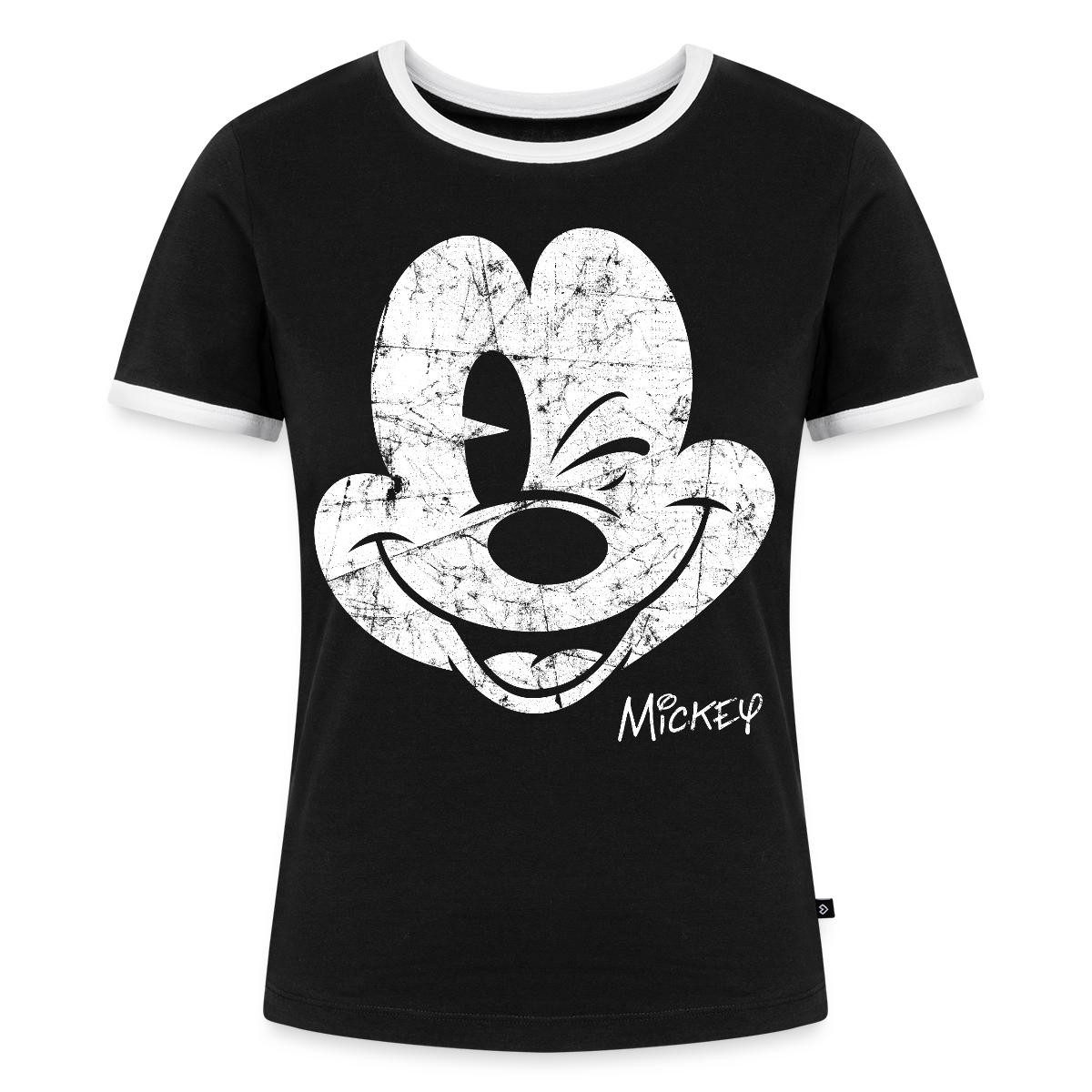 Spreadshirt T-Shirt Mickey & Minnie Retro Mickey Mouse Zwinkernd Frauen Kontrast T-Shirt (1-tlg)