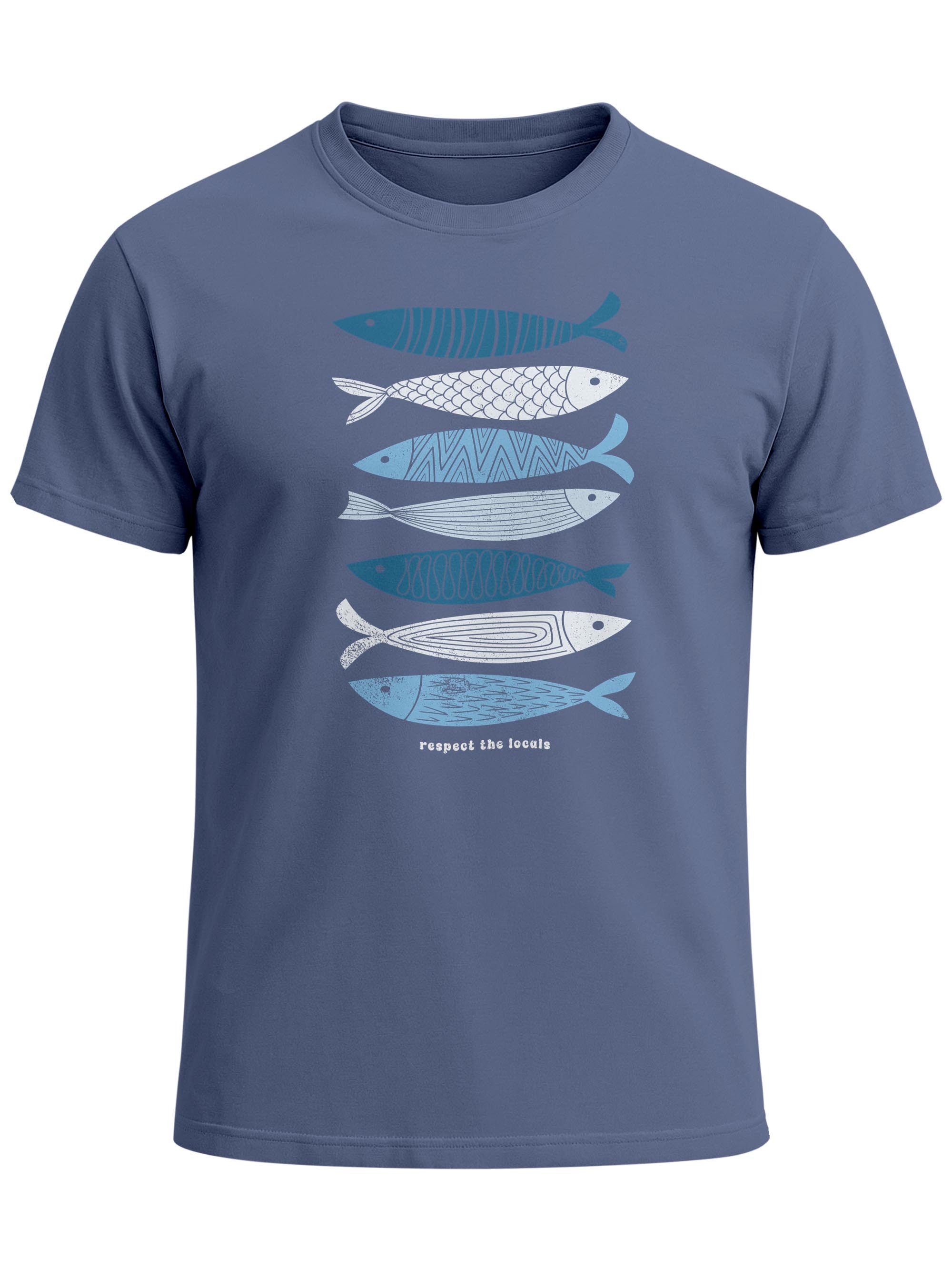 Print-Shirt Herren T-Shirt Motiv Maritim Meer Fische Sommer Urlaub Spruch Respect