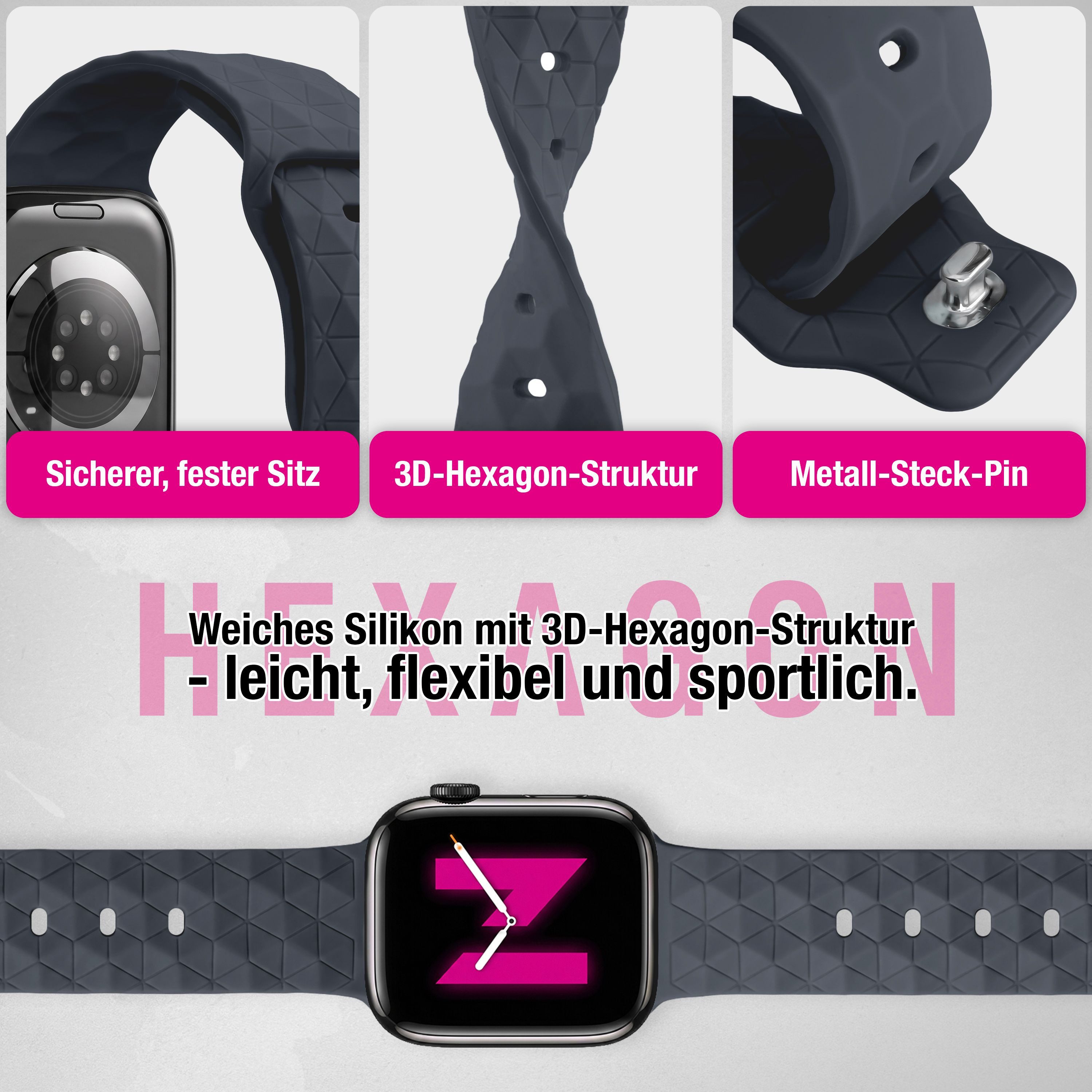 Nalia Smartwatch-Armband Apple Watch 38mm/40/41/42(Serie 10/11), Magnetisches Silikon Ersatzband / für Sport Fitness Uhr / Wasserfest