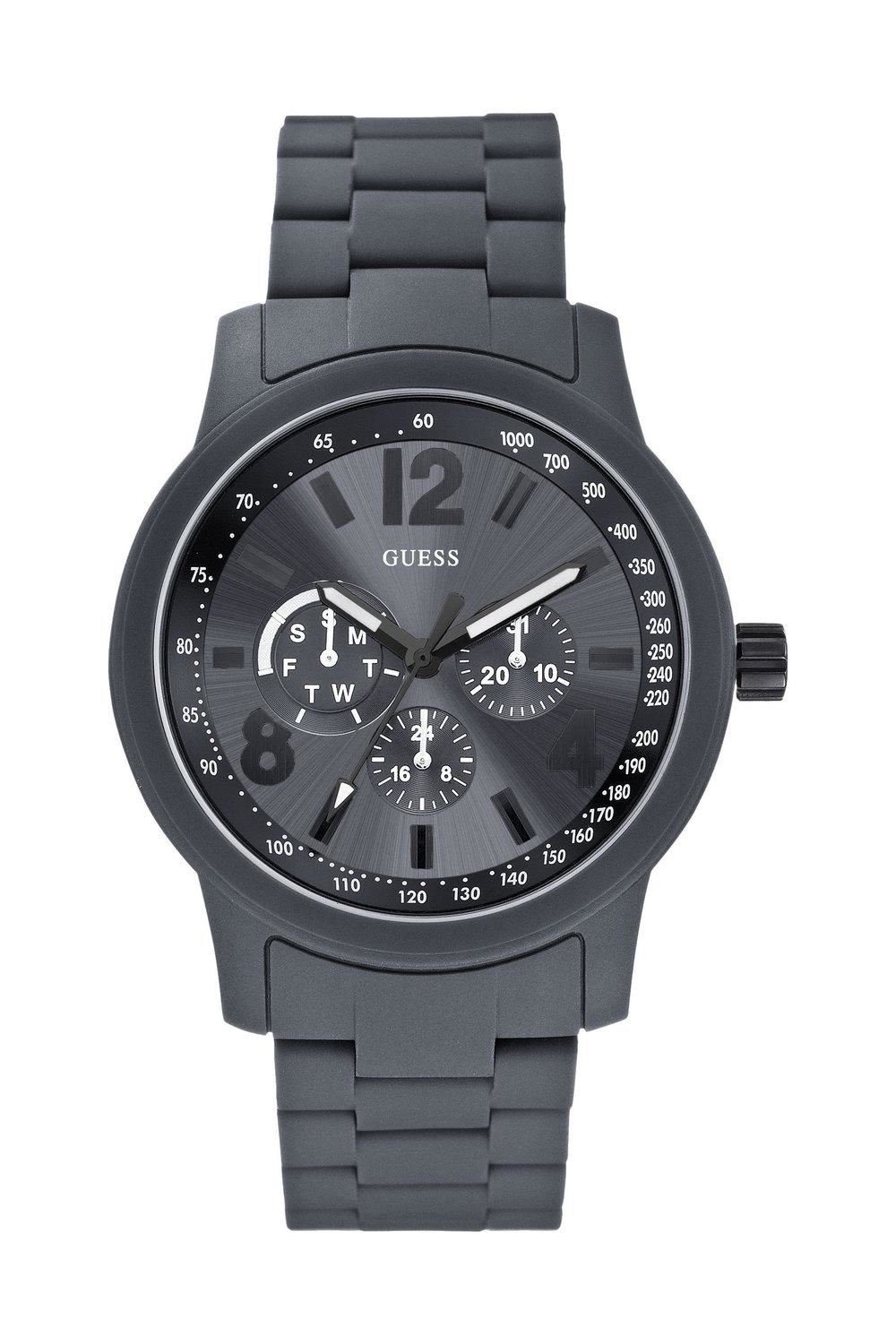 Guess Multifunktionsuhr Herrenuhr Armbanduhr Kunststoff Grau Datum FOX W018 günstig online kaufen