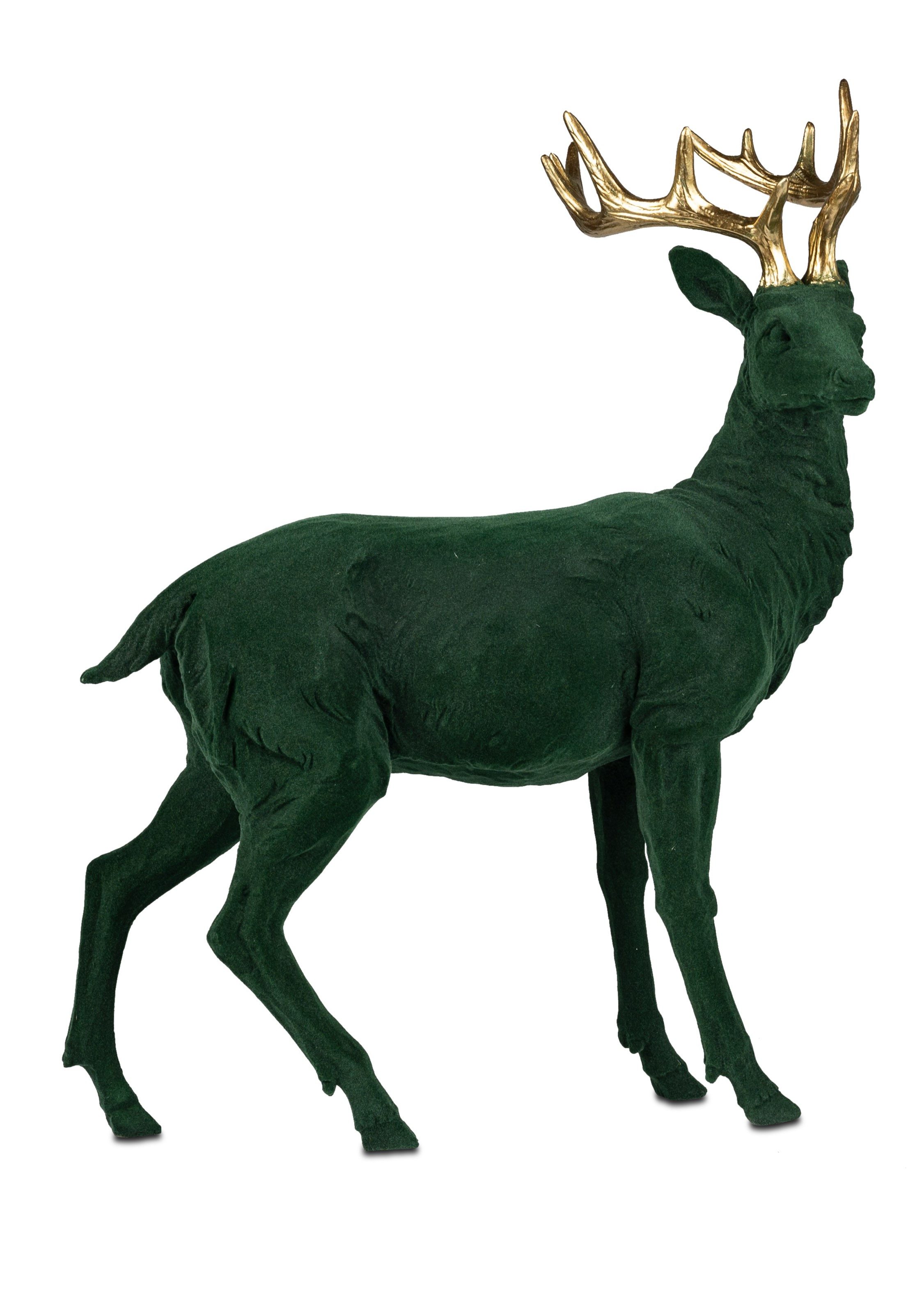 formano Dekofigur Deko Hirsch grün Samt Kunststein goldenes Geweih 35x45cm