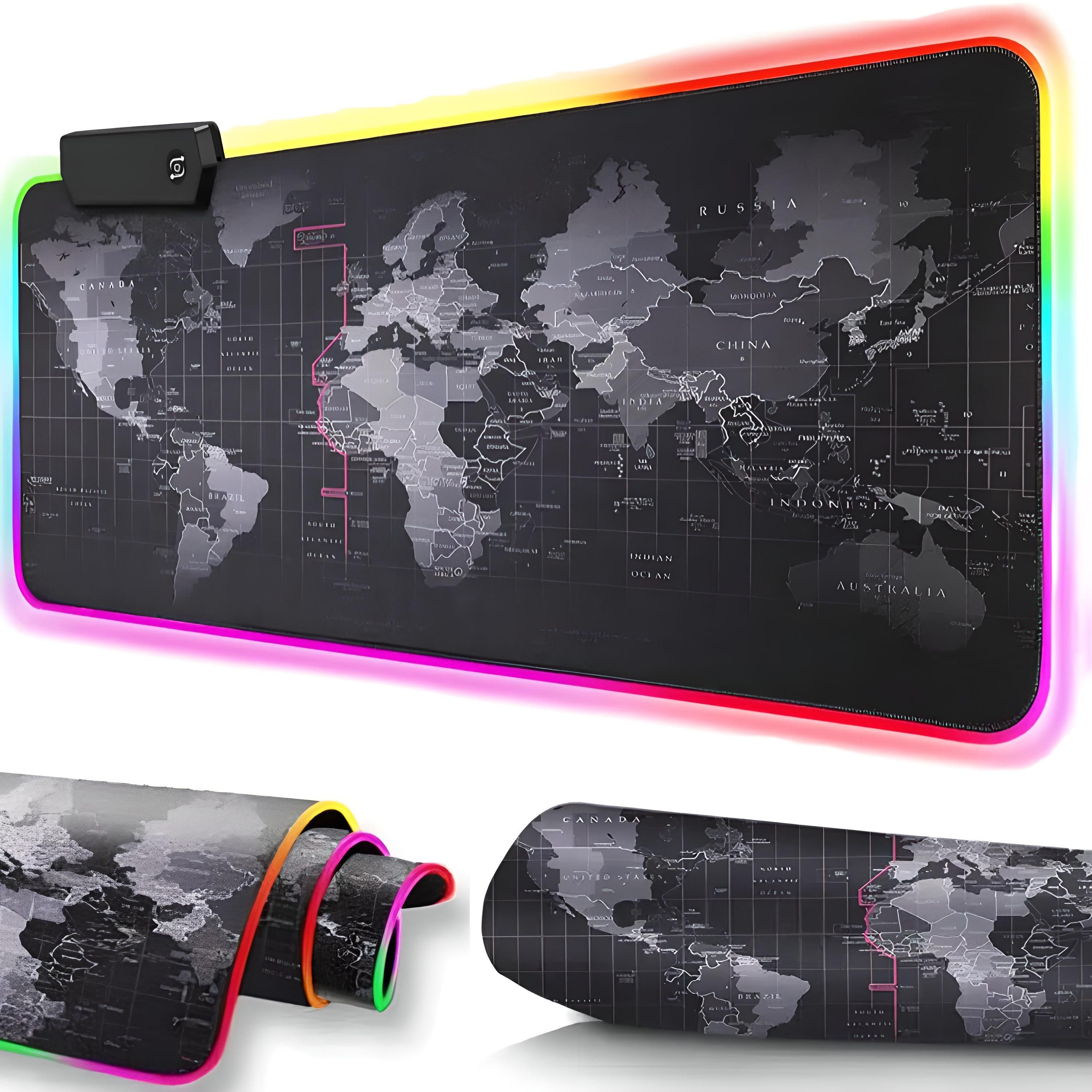 Retoo Mauspad Gaming Mauspad Weltkarte RGB LED Mouse Pad Beleuchtung Modi (Set, Mauspad 800 mm x 300 mm mit RGB-Hintergrundbeleuchtung), RGB Gaming Mauspad mit Weltkarte, LED Schreibtischunterlage