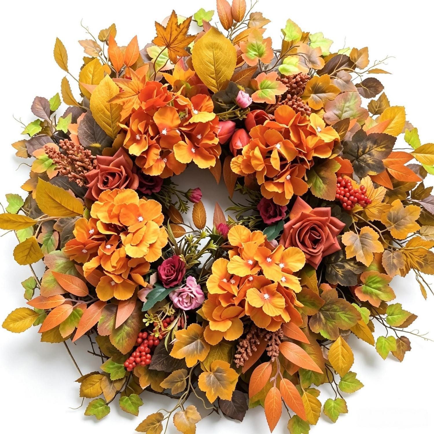 LuxusKollektion Dekokranz Herbstkranz 66cm Hortensien Rosen Beeren