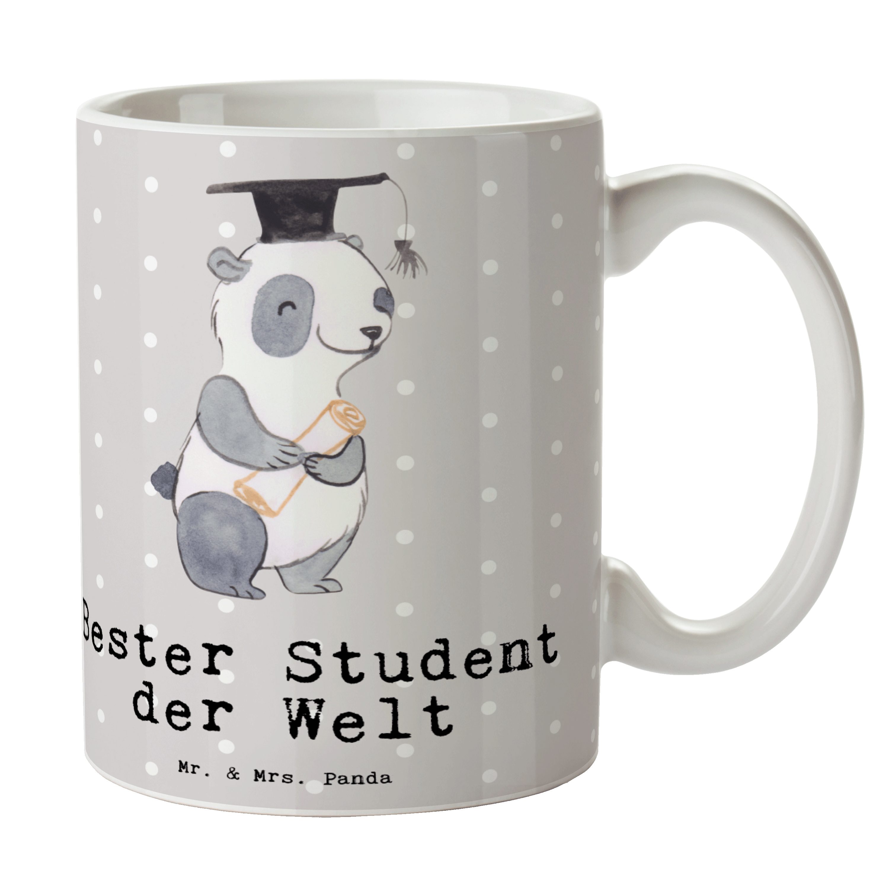 Mr. & Mrs. Panda Tasse Panda Bester Student der Welt - Grau Pastell - Geschenk, Tasse, Hochs, Keramik