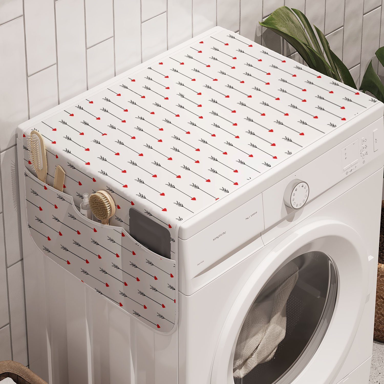 Abakuhaus Badorganizer Anti-Rutsch-Stoffabdeckung für Waschmaschine und Trockner, Valentinstag Streifen mit Herzen