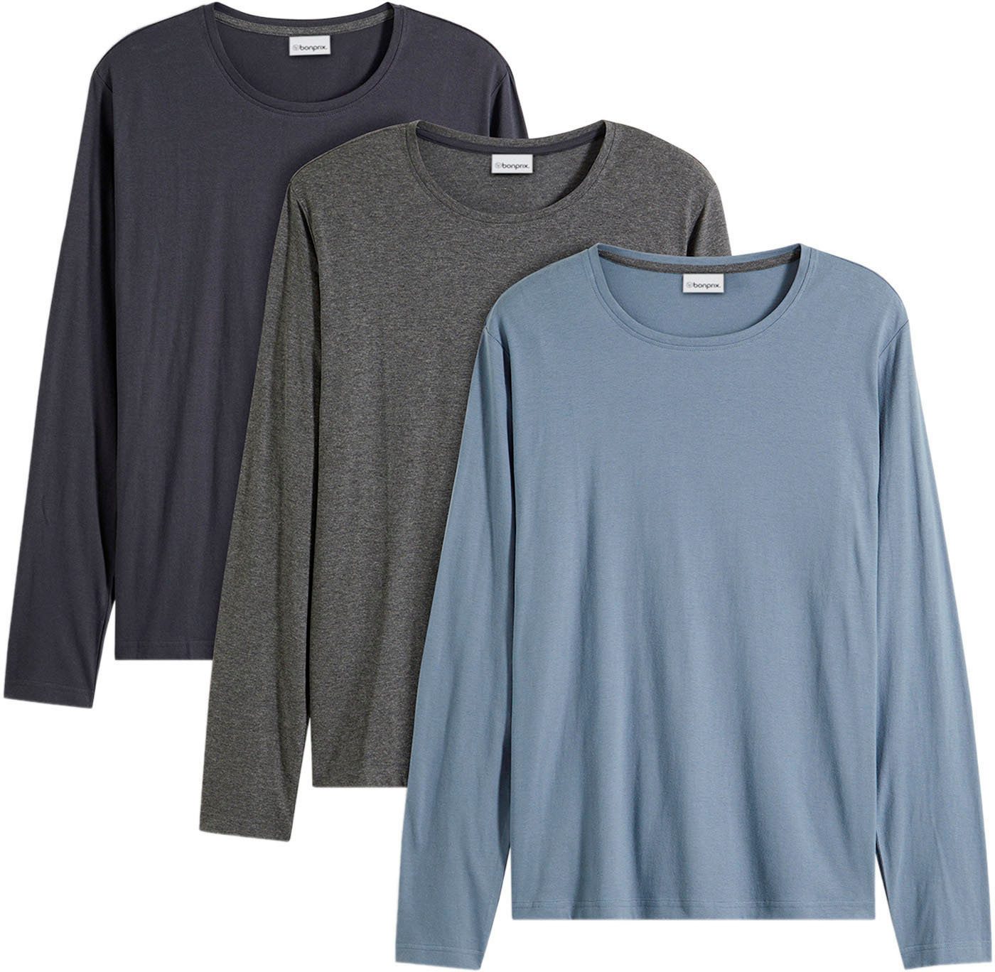 bonprix Langarmshirt (Packung, 3-tlg) regular fit Passform, Rundhals-Ausschnitt, casual Stil, im 3er Pack