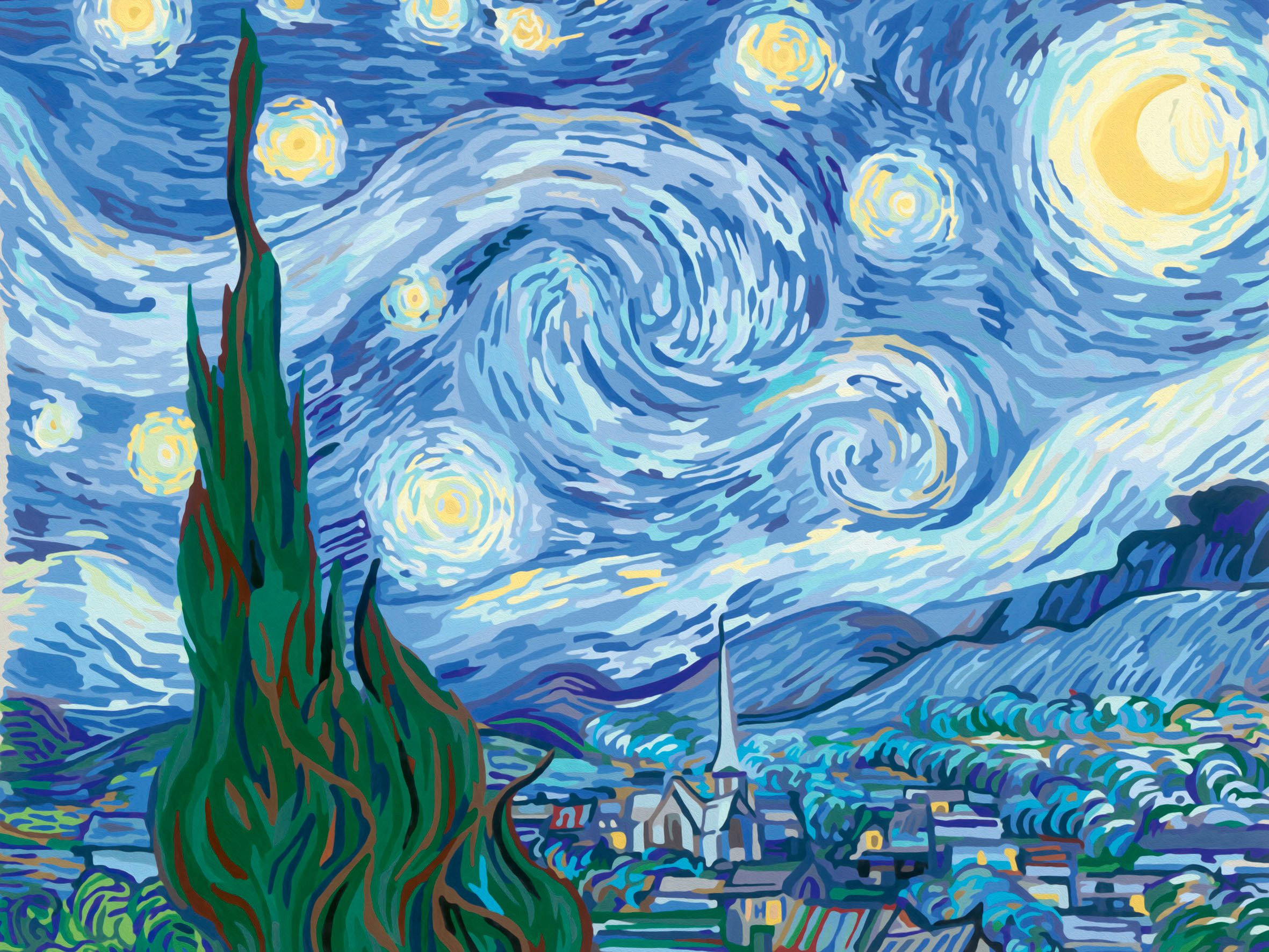 Ravensburger Malen nach Zahlen CreArt, Leinwand ART Collection: Sternennacht (Van Gogh), Made in Europe