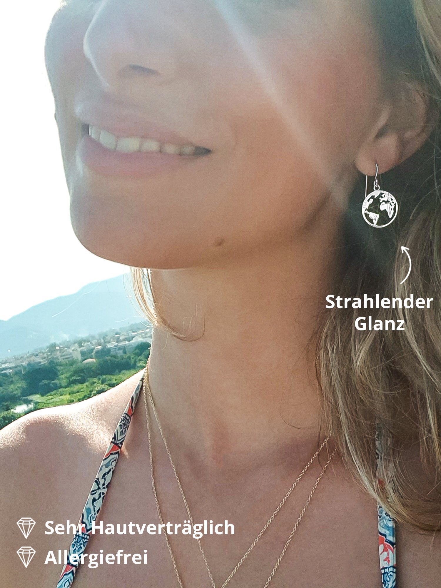 VIASOUL Paar Ohrringe Sterlingsilber Weltkugel Weltkarte I Welt strahlender für I Mit Zertifikat, Damen Ohrhänger Glanz