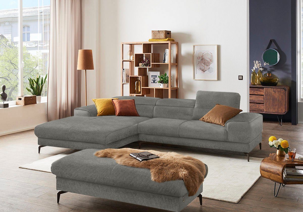 W.SCHILLIG Ecksofa Piedroo, Designsofa mit tollem Sitzkomfort, elegant und bequem, L-Form, Kopfteilverstellung, wahlweise mit Sitztiefenverstellung, Breite 303cm