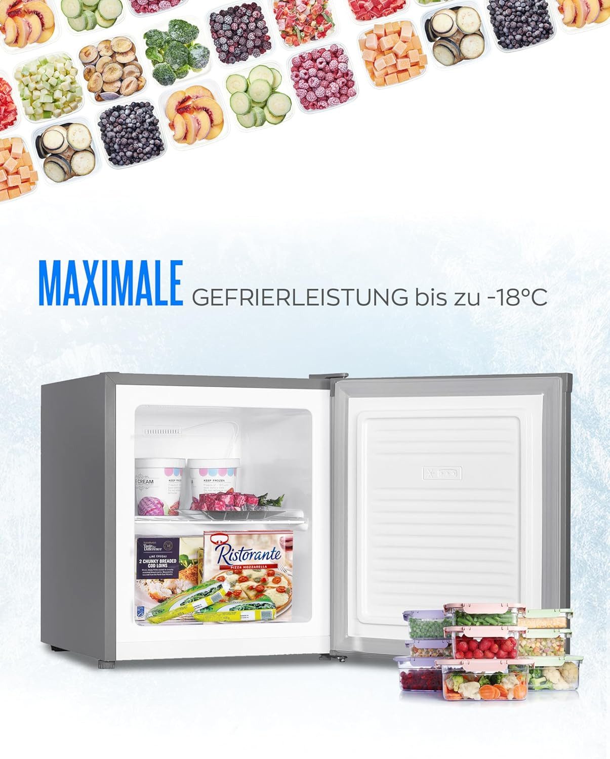 Heinrich´s Gefrierschrank Mini Gefrierbox HGB 5088 IX, 51 cm hoch, 44 cm breit, Kühlbox 40db 33 Liter bis zu -18 Grad – Bild 3 von 5