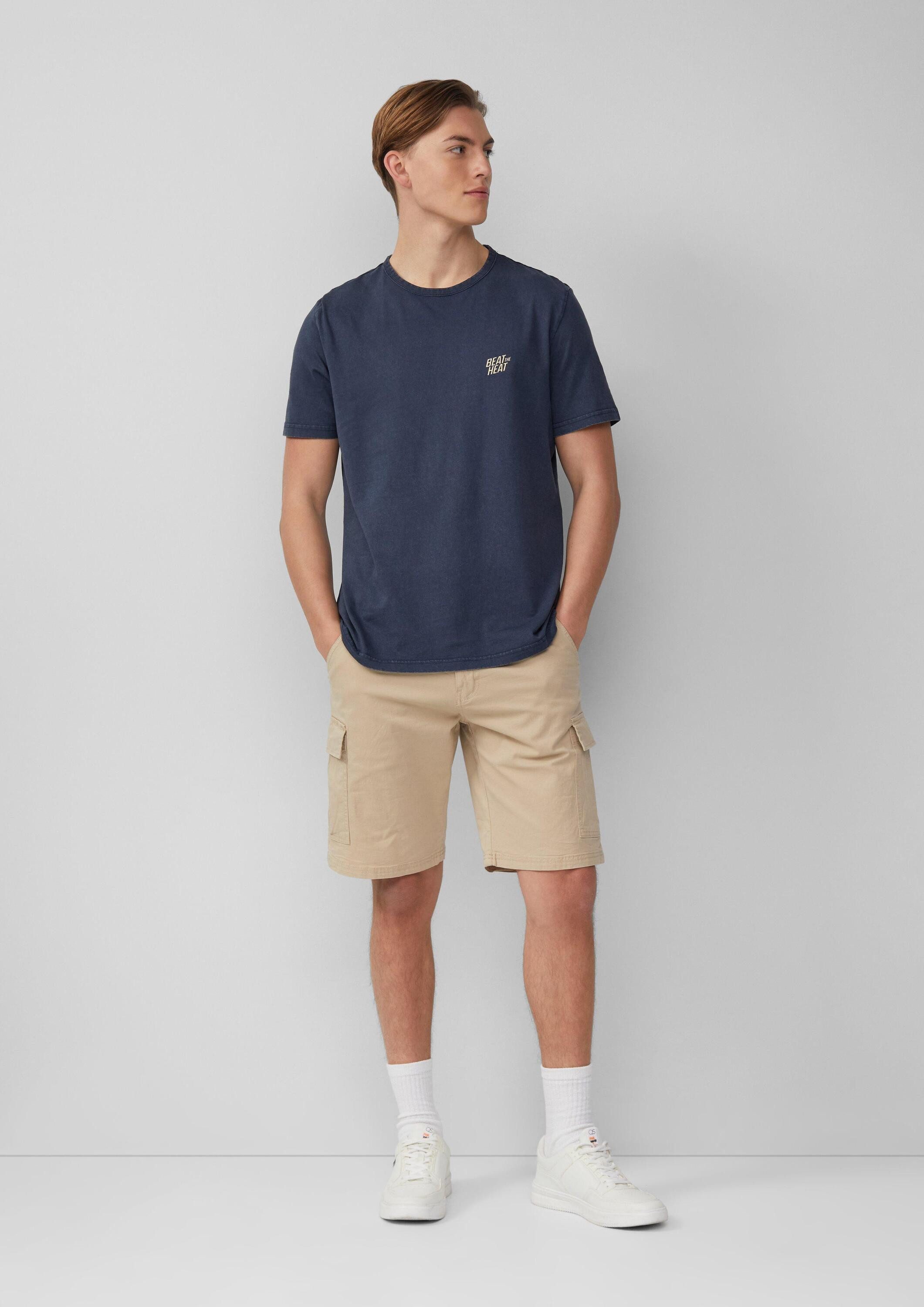 QS Kurzarmshirt T-Shirt Gewaschenes T-Shirt mit Front- und Rückenprint