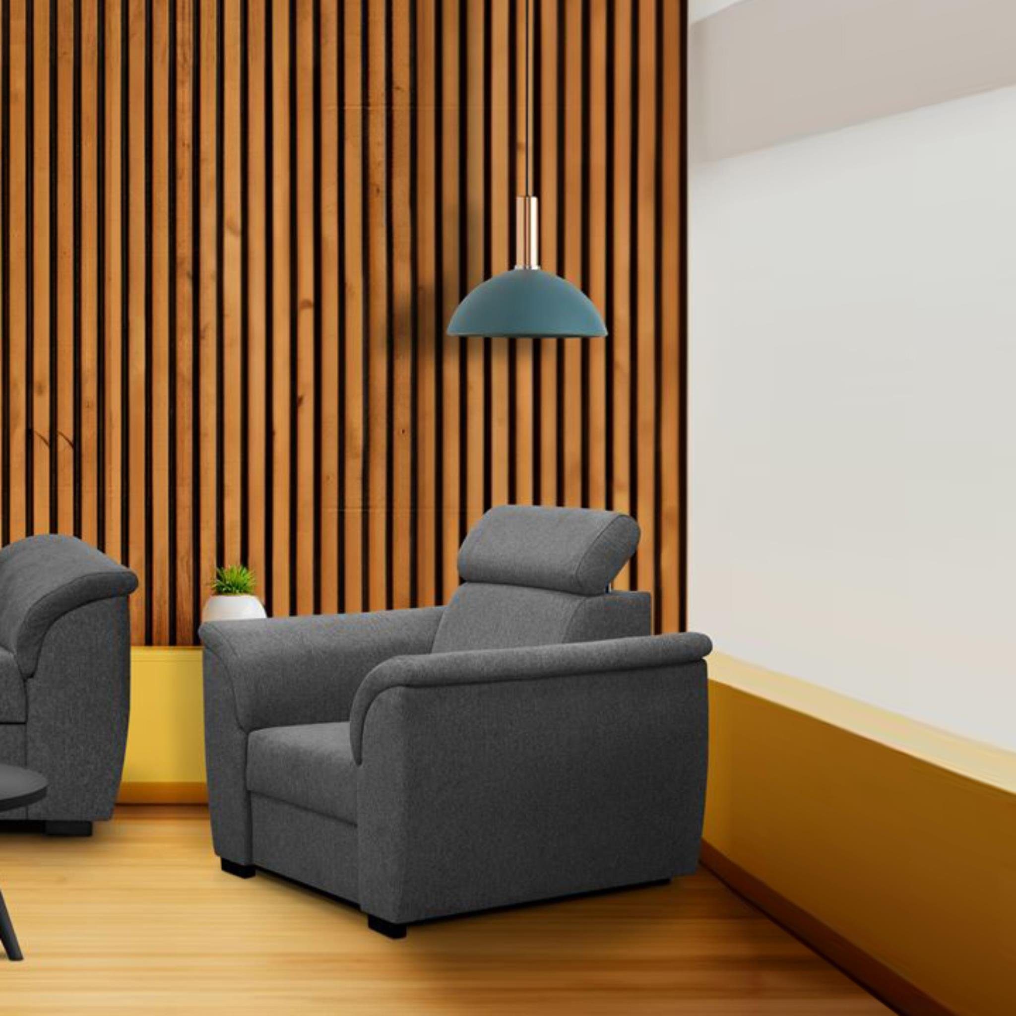 Beautysofa Relaxsessel Madera (modern Lounge Polstersessel mit Wellenfedern), stilvoll Sessel mit verstellbare Kopfstütze Dunkelgrau (matana 05) | Sessel