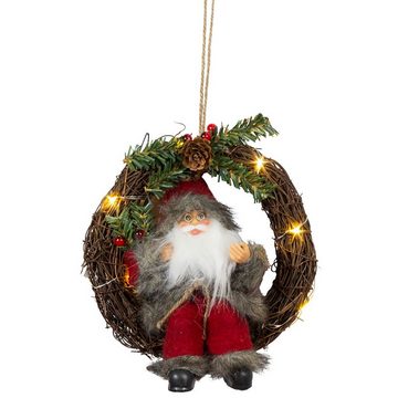 Christmas Paradise Weihnachtsmann im Kranz mit LED-Beleuchtung (Dekofiguren, 2 St., im Set), LED Nikolaus im Holzkranz, 2 Designs Braun/Rot, Weihnachtsdeko