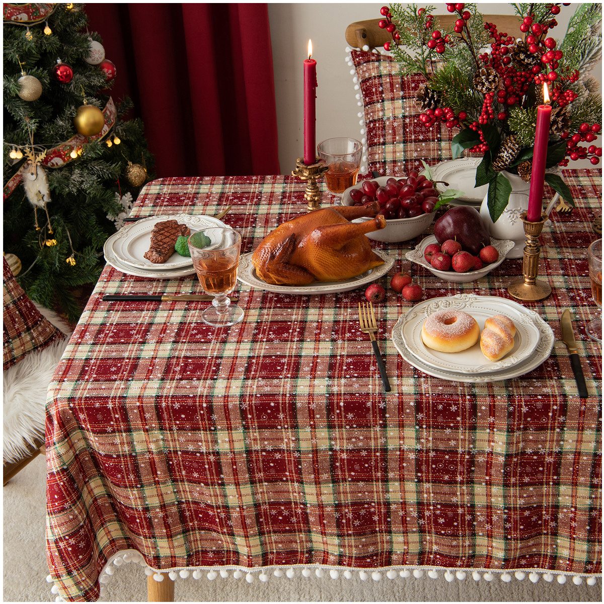 Tischdecke Plaid Tischdecke Rechteckige Tischdecke für Dinner Silvester Esszimmer