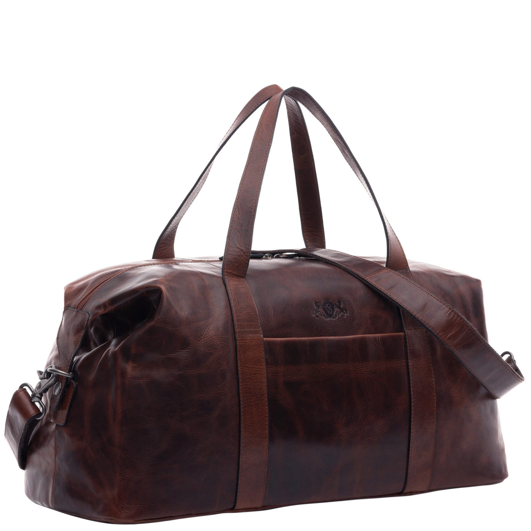 SID & VAIN Reisetasche echt Leder Weekender groß dark-chestnut, Echtleder Reisegepäck für Damen & Herren, Sporttasche XL braun-cognac