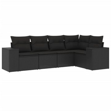 vidaXL Loungesofa 5-tlg. Garten-Sofagarnitur mit Kissen Schwarz Poly Rattan, 1 Teile