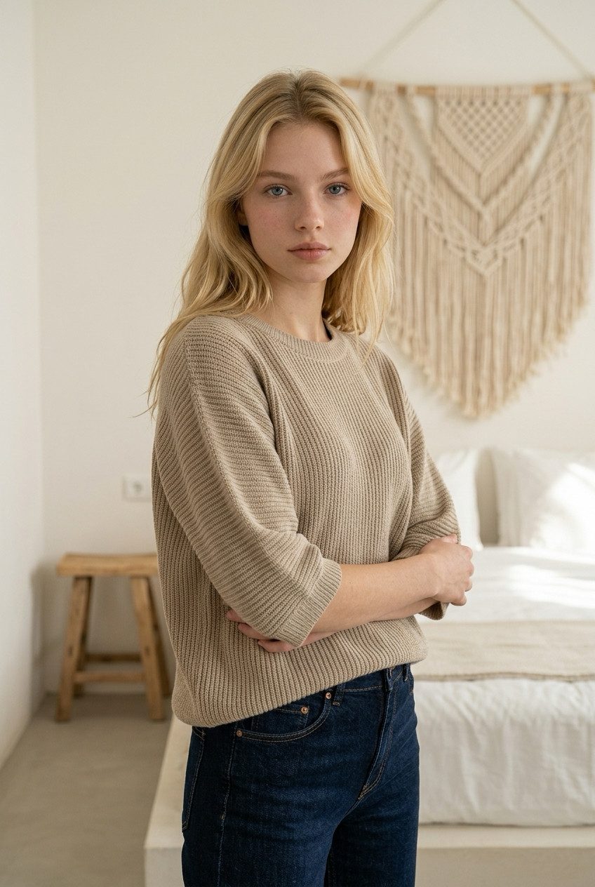 Zuckerwatte 3/4 Arm-Pullover Rippstrick, aus weicher Baumwollmischung