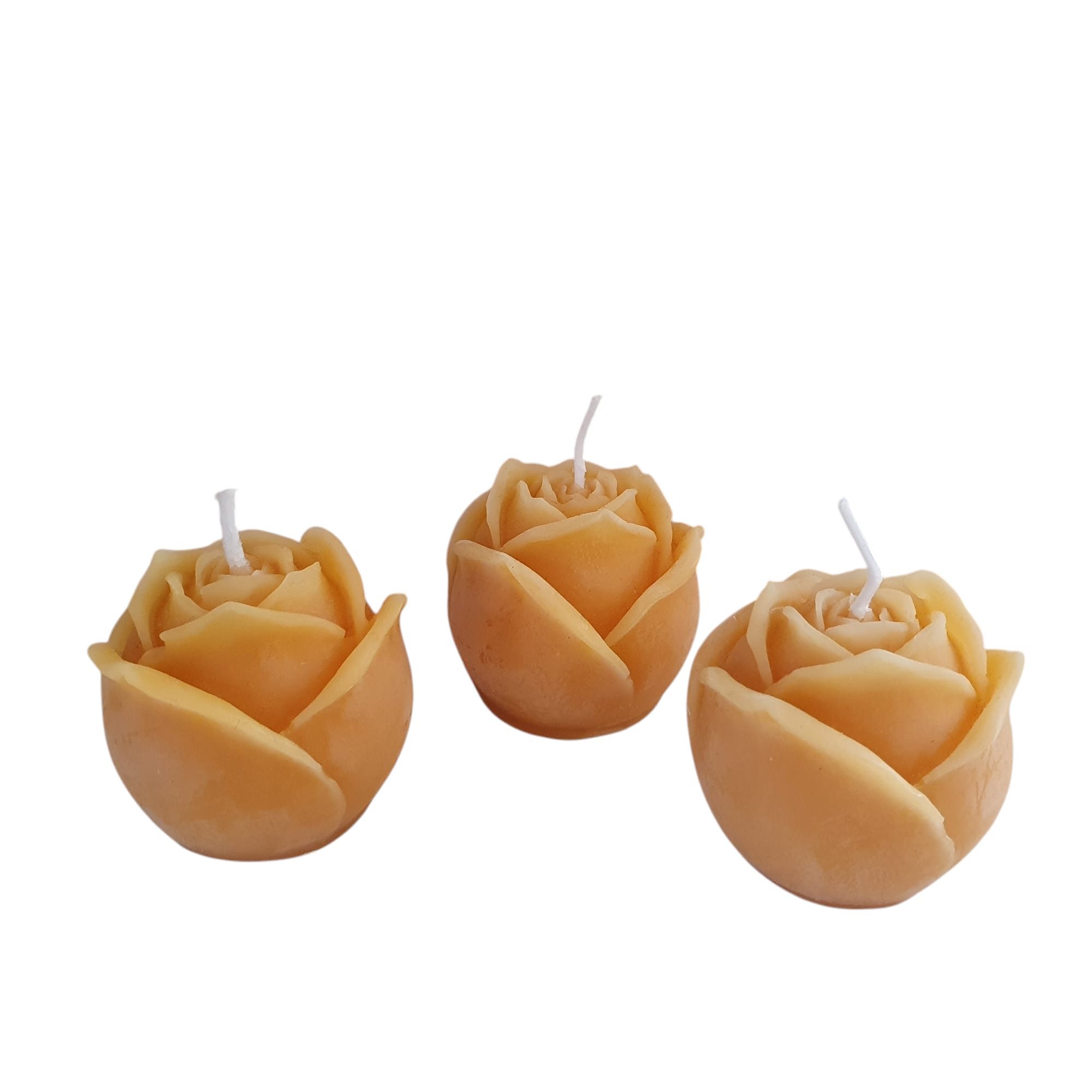 Aspinaworld Formkerze Bienenwachskerze - Rosen Kerzen 3er Set - Bienenwachs - Honigkerze (3-tlg)