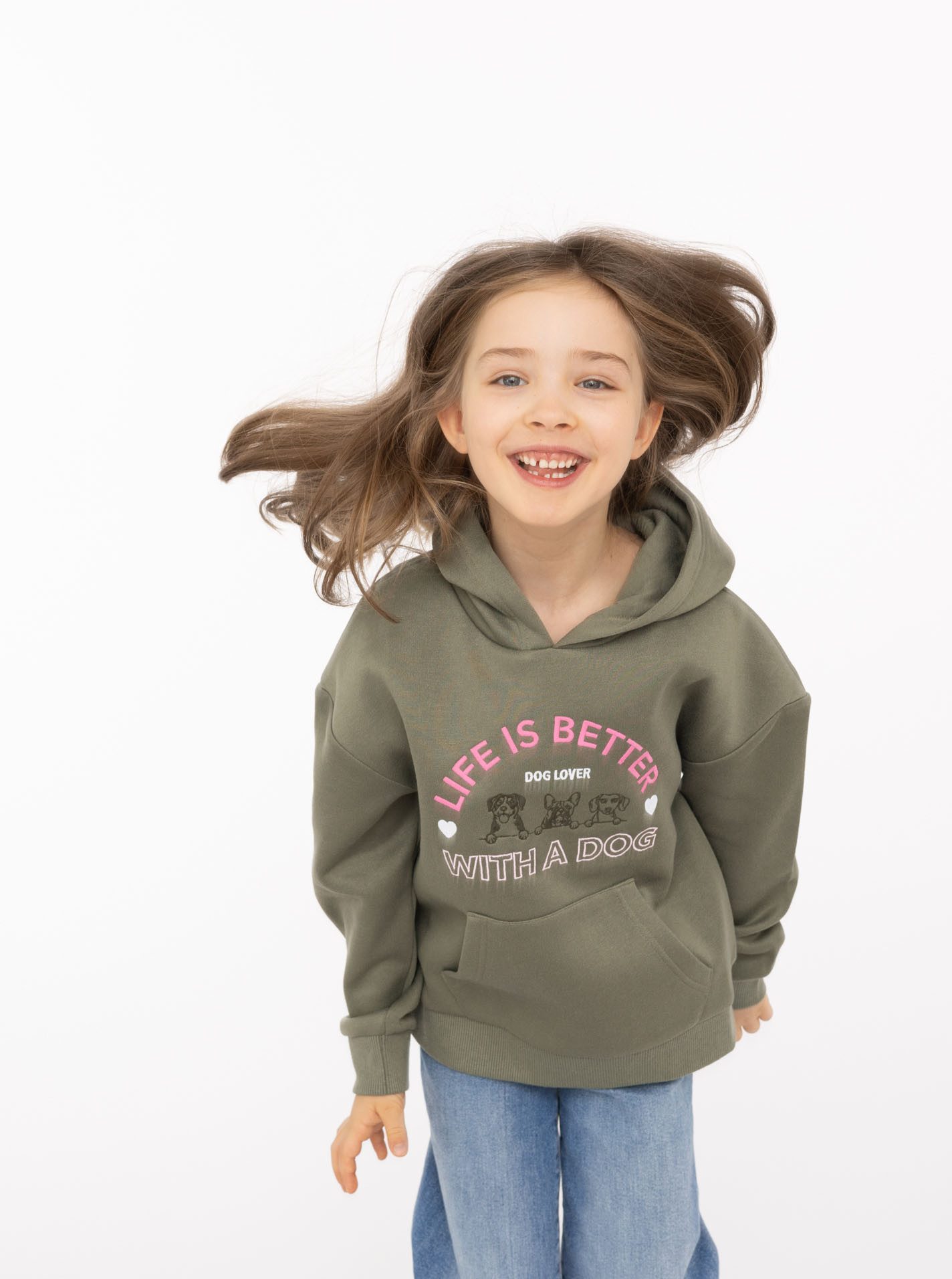 Zwillingsherz Hoodie "Dog Life" Mini-Me,mit gestickten Hunden und Slogan – Bild 2 von 5