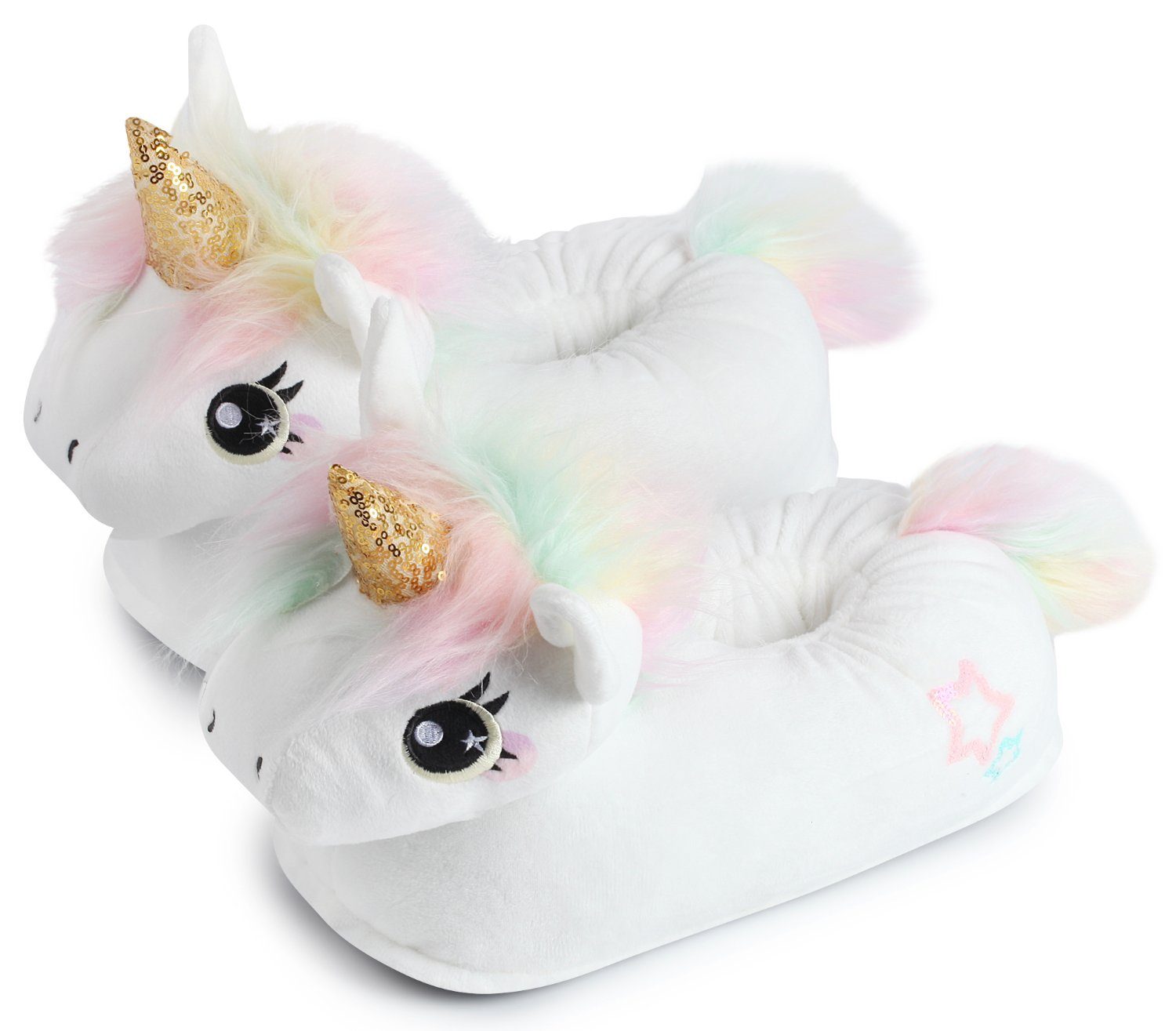 Corimori Tier Pantoffeln für Erwachsene Einheitsgröße 34-44 Plüsch Hausschuhe (Packung, Geschenk) EU Einheitsgröße 34-44, Mia das Einhorn, für Kinder und Erwachsene