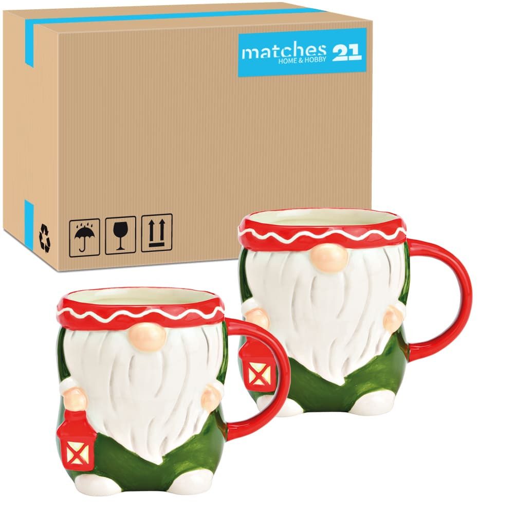 matches21 HOME & HOBBY Tasse Große lustige Wichtel Weihnachts-Tassen 24er Set bunt Ø 10 cm 680 ml, Keramik, Spülmaschinenfeste Кофейные чашки Kaffee-Becher als Glühweintassen