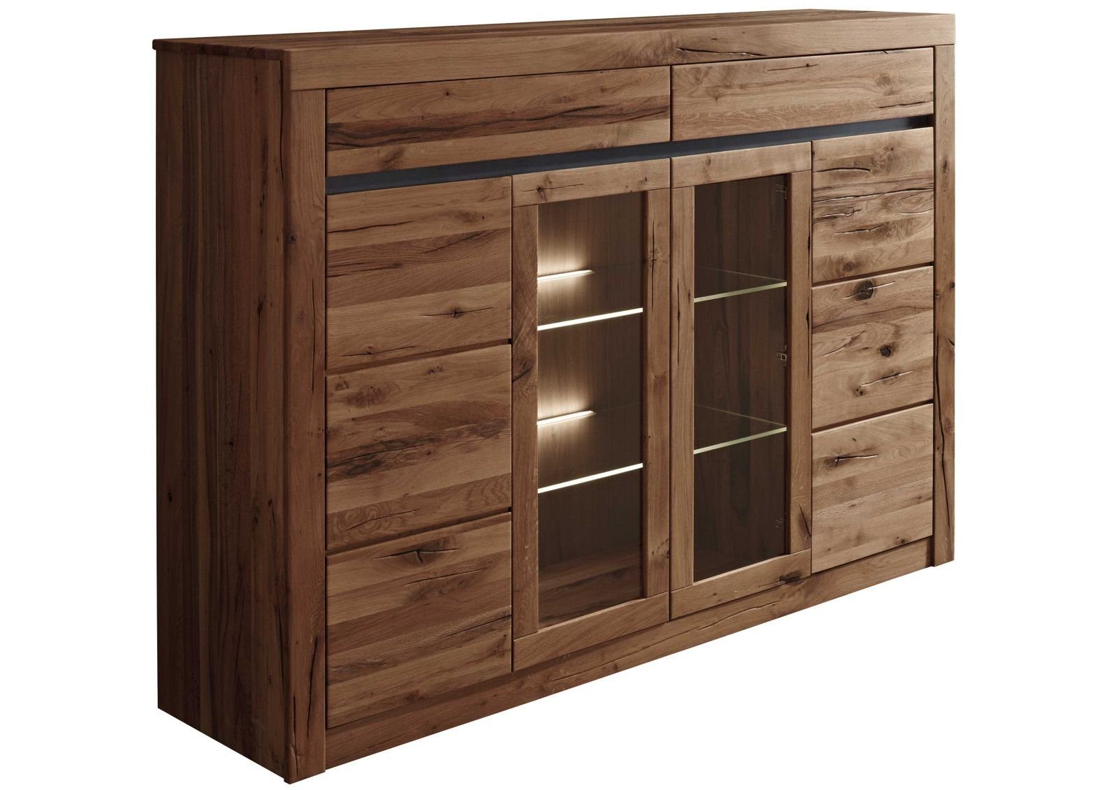 Massivmoebel24 Highboard (Highboard Wild-/Zerreiche 170x45x125 Tabacco brown geölt MONTREUX #312)