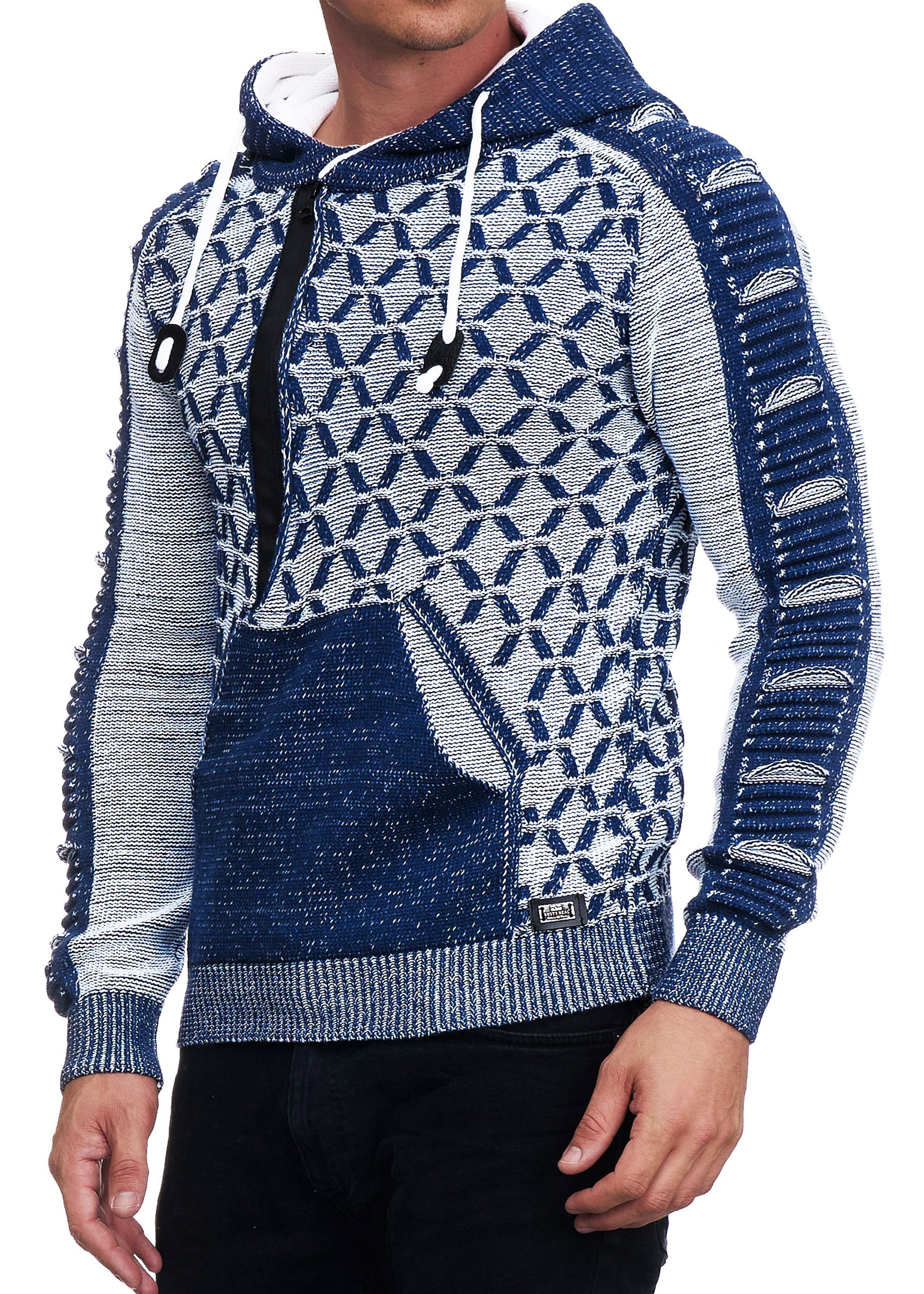 Kapuzenpullover Kontrast Streetwear Kapuzenpullover Grobstrick Pullover mit Zipper