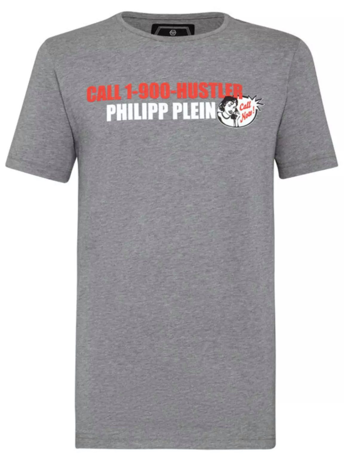 PHILIPP PLEIN T-Shirt Platinum Cut Round Neck Statement Shirt Saumnähte mit Zweinadelstich,Hexagonales Logo,Gerippter Halsausschnitt