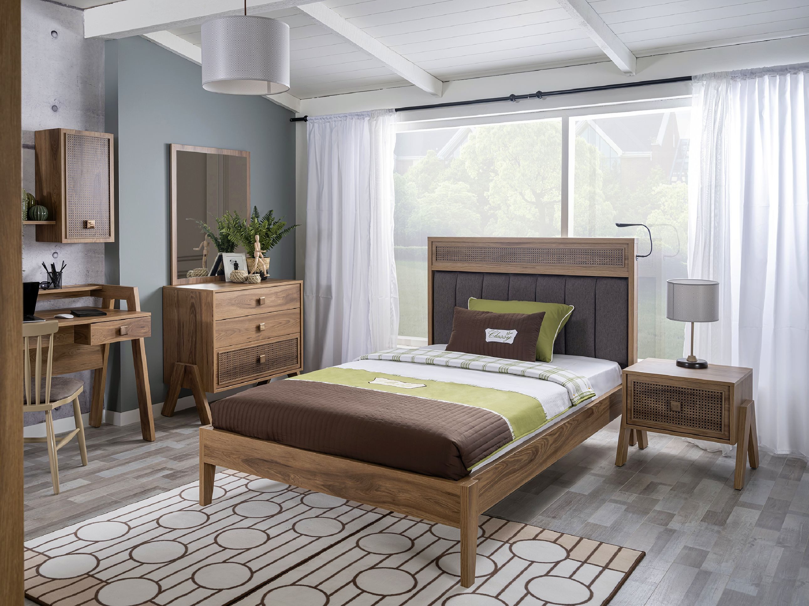 Möbel-Zeit Jugendzimmer-Set TRIO 4-teilig – Bett, Nachttisch, Kommode & Spiegel – Hazeran-Design