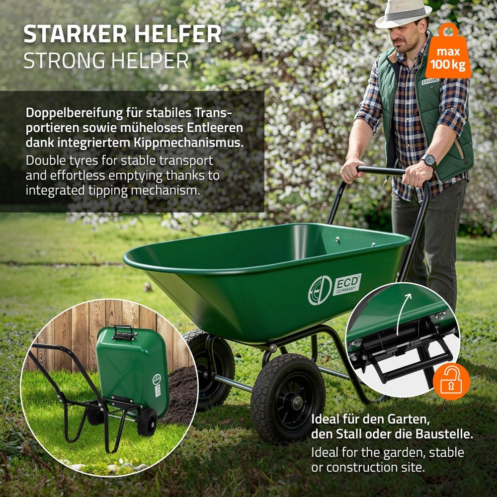 ECD Germany Schubkarre Garten 78L Gartenwagen Gartenkarre mit Kippfunktion Bauschubkarre, Gartenschubkarre Hofkarre 2x PU-Reifen & PP-Wanne 100 kg Tragkraft – Bild 5 von 5