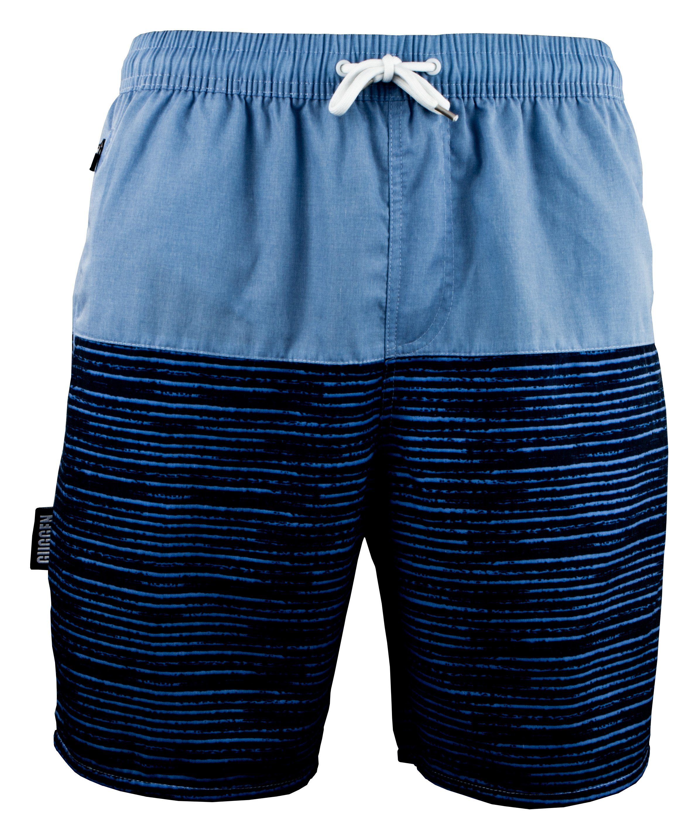 und Blau-Schwarz Reißverschluss Taschen, Herren Mountain Kordelzug Baumwollanteil Badeshorts Schnelltrocknende GUGGEN Badehose mit 1803-4 Badeshorts Badehose