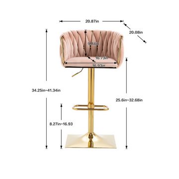 HAUSS SPLOE Barhocker Barhocker Samt 2er Set verstellbare Barstühle Beistellstuhl Drehstuhl (Kücheninsel-Seitenstuhl mit Fassrücken für Küchenessen, mit handgewebter Rückenlehne, mit Chromfußstütze und -basis)