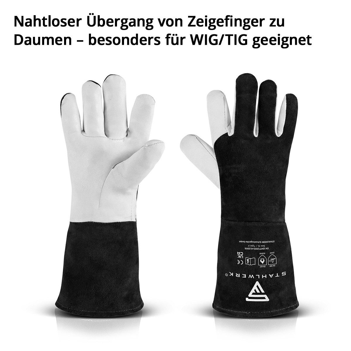 STAHLWERK Arbeitshandschuhe Schweißerhandschuhe Echtleder XL Hitzeschutzhandschuhe Typ A feuerfest – Bild 2 von 5