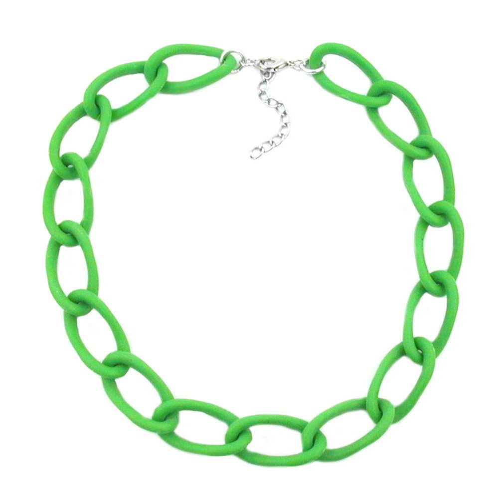 Collier Modeschmuck Kette Weitpanzer Kettenglieder Kunststoff grün matt 45 cm