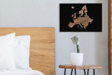 OneMillionCanvasses® Leinwandbild Karte von Europa - Holz - Schwarz, (1 St), Wandbild Leinwandbilder, Aufhängefertig, Wanddeko, 30x20 cm