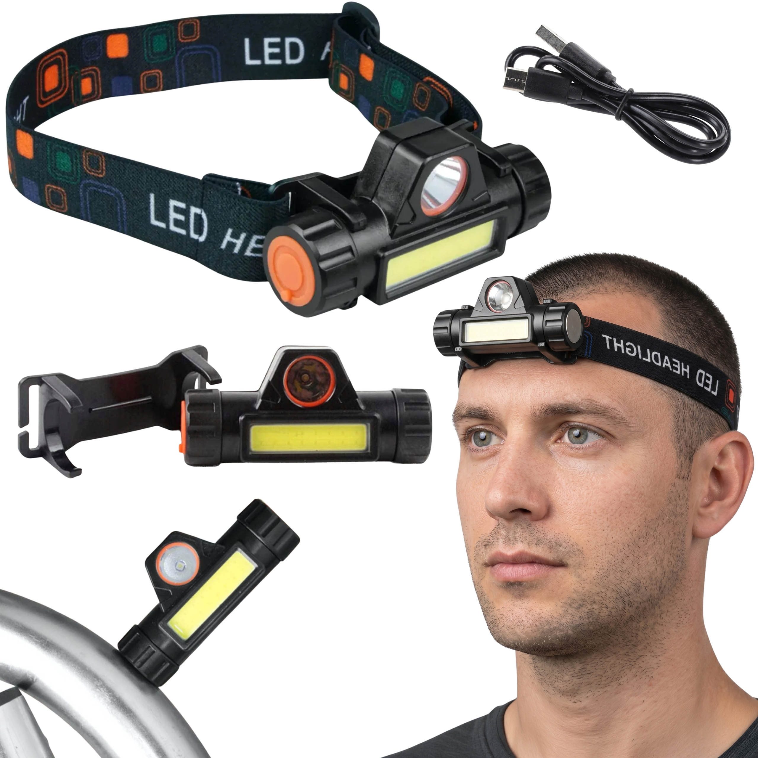 Sarcia.eu LED Stirnlampe LED Stirnlampe mit 2 Funktionen, militärisch, USB aufladbar