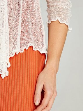 Apricot Cardigan Popcorn Knit Shrug, im semitransparenten Design