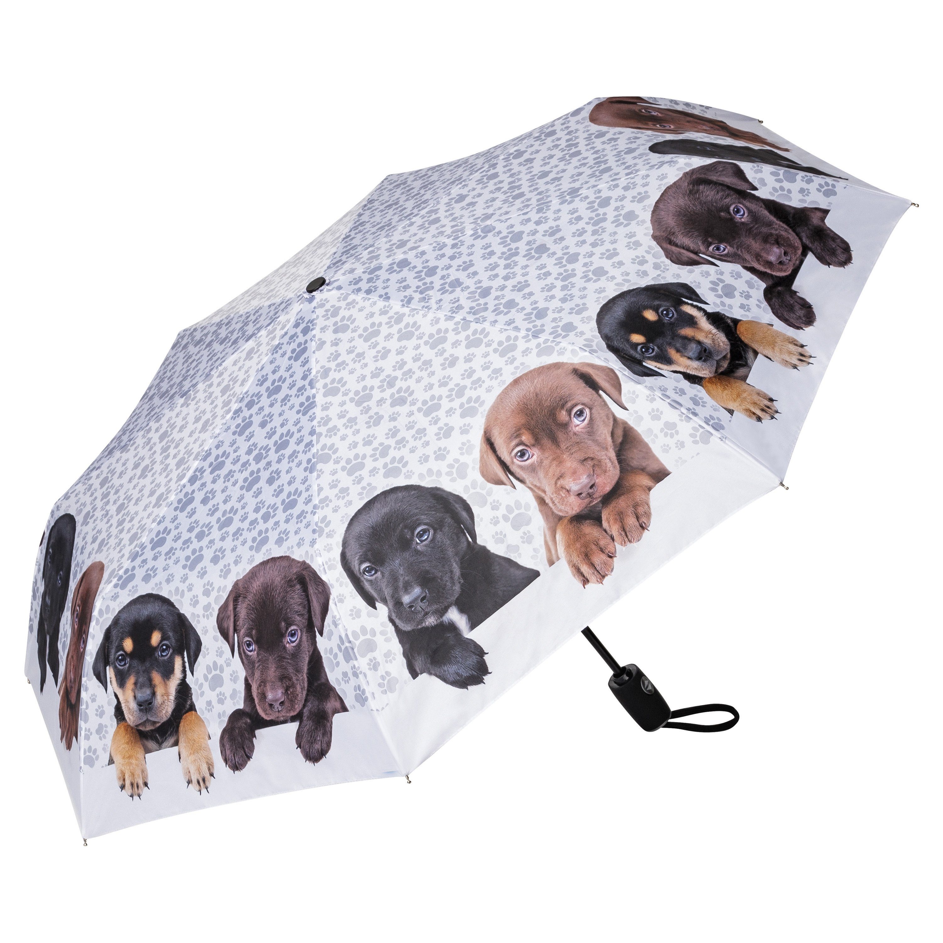 von Lilienfeld Taschenregenschirm Motivschirm Welpen Hunde Motiv Leicht Stabil Auf-und-Zu Automatik, Welpenmotiv