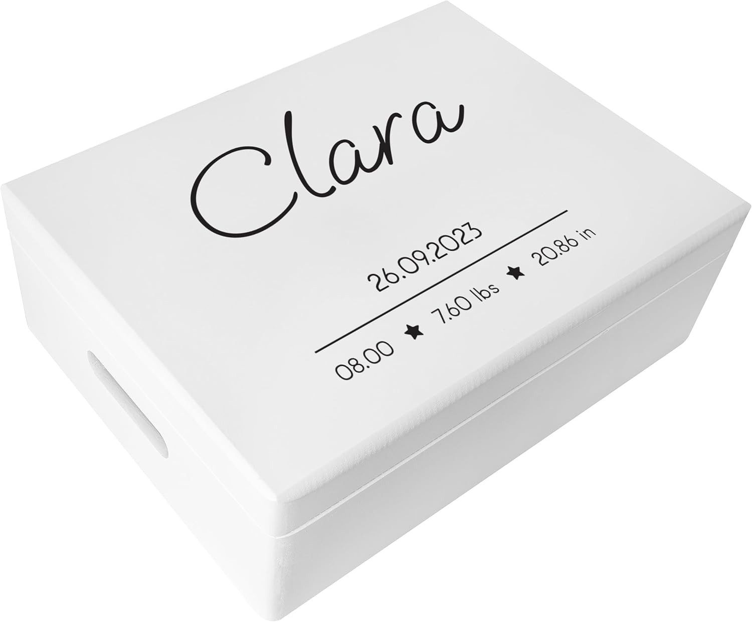 Creative Deco Holzkiste Erinnerungsbox Baby Weiß, 40x30x14 cm, Wunschtext