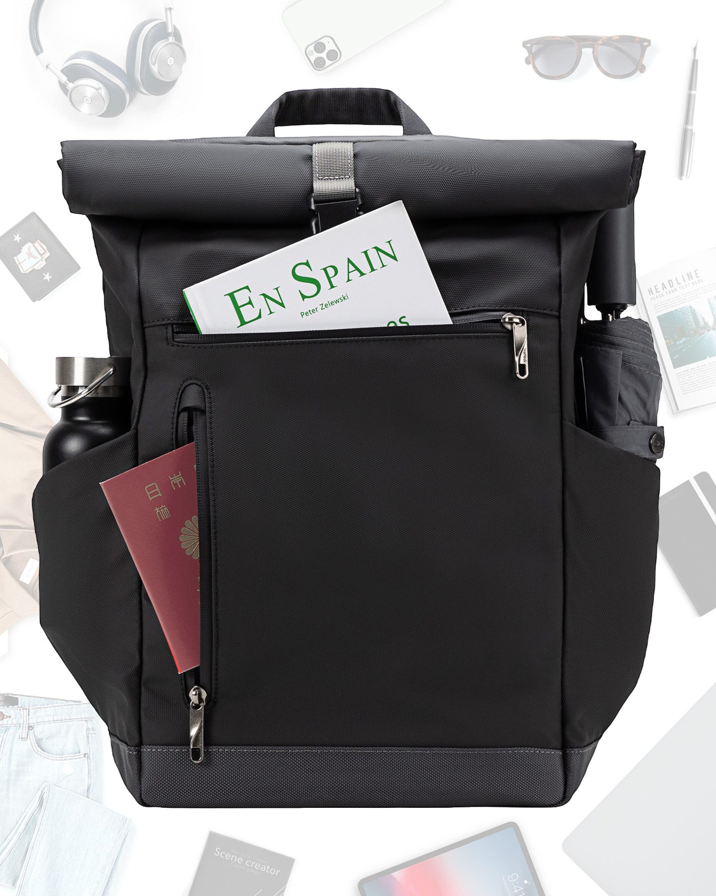 Inateck Laptoprucksack RollTop Rucksack 13L-17L mit 15 Zoll Laptopfach