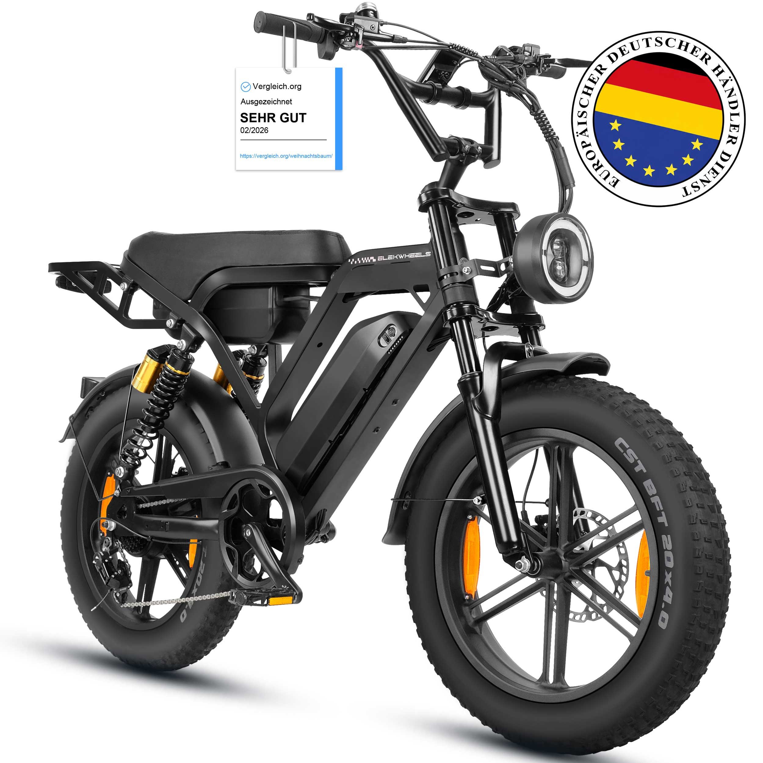 Vankel E-Bike Mountainbike Cityrad E-Fahrrad 20” x 4.0” Damen u. Herren Pedelec 1440Wh Max.216KM, Kettenschaltung, Heckmotor, 1440 Wh, (Beleuchtungsset mit Batterieladegerät, Batterieschlüssel, Werkzeug), 48V 30Ah Offroad Elektrofahrrad 7-Gang, hydraulische Scheibenbremsen