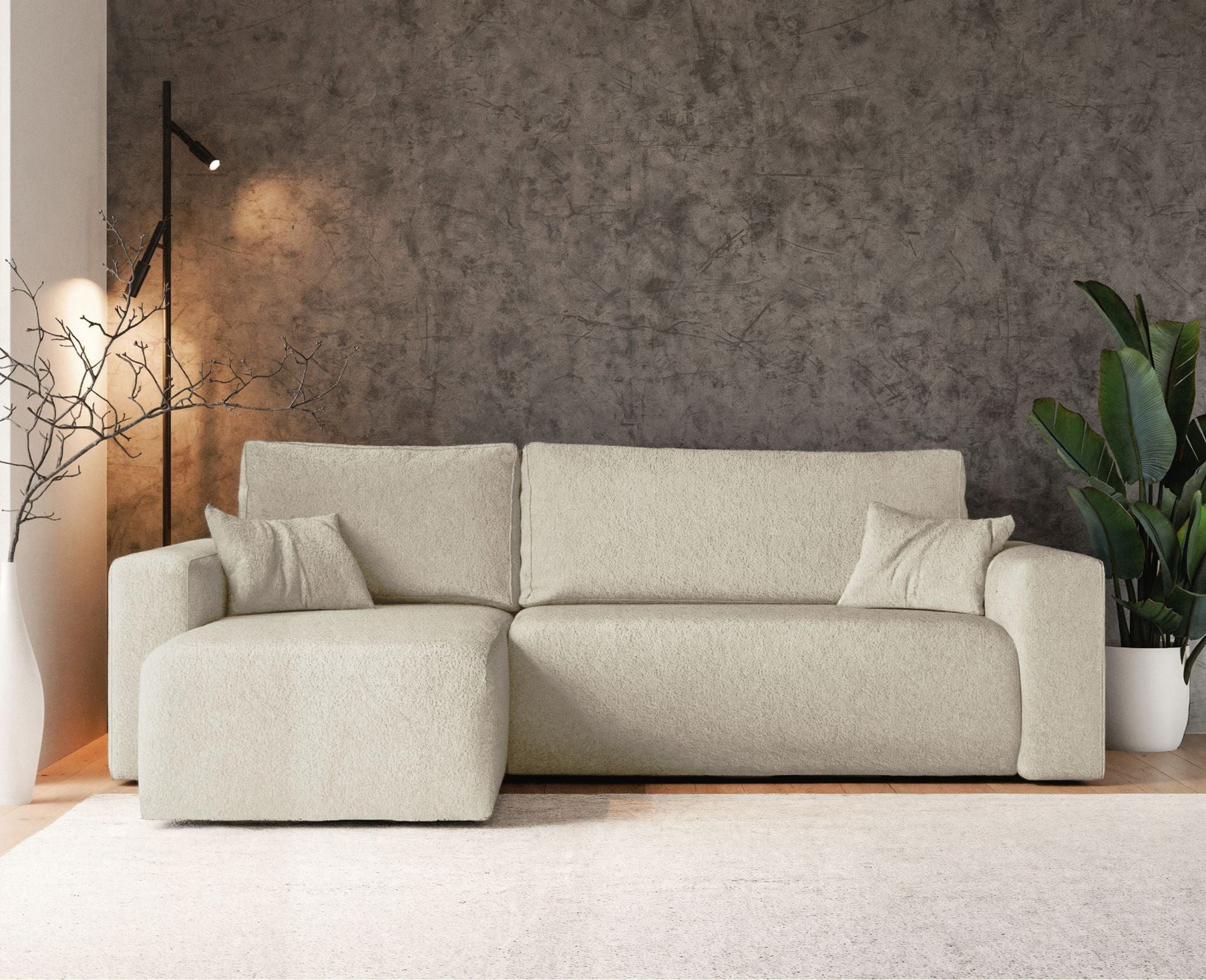 Selsey Ecksofa PIANONI, mit Schlaffunktion, Bettkasten und Bouclé-Bezug