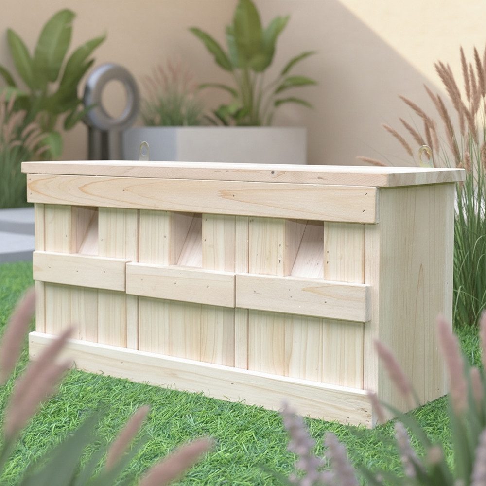 Melko Nistkasten Nistkasten Vogelhaus Nisthöhle 3 Nistkammern & Türen Holz Spatzenhaus, Maße: ca. 44 x 15,5 x 21,5 cm (BxTxH)